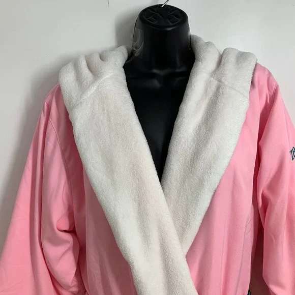 Truly Beauty Pink Hooded Robe Spa Bathrobe Plush‎ Lined Cozy Lounge One Size - Picture 4 of 14